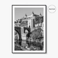 Toledo Spain Black and White Fine Art Photo Print, Tagus River, Old Town Poster