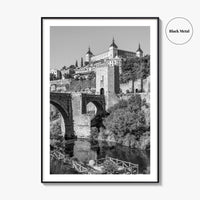 Toledo Spain Black and White Fine Art Photo Print, Tagus River, Old Town Poster