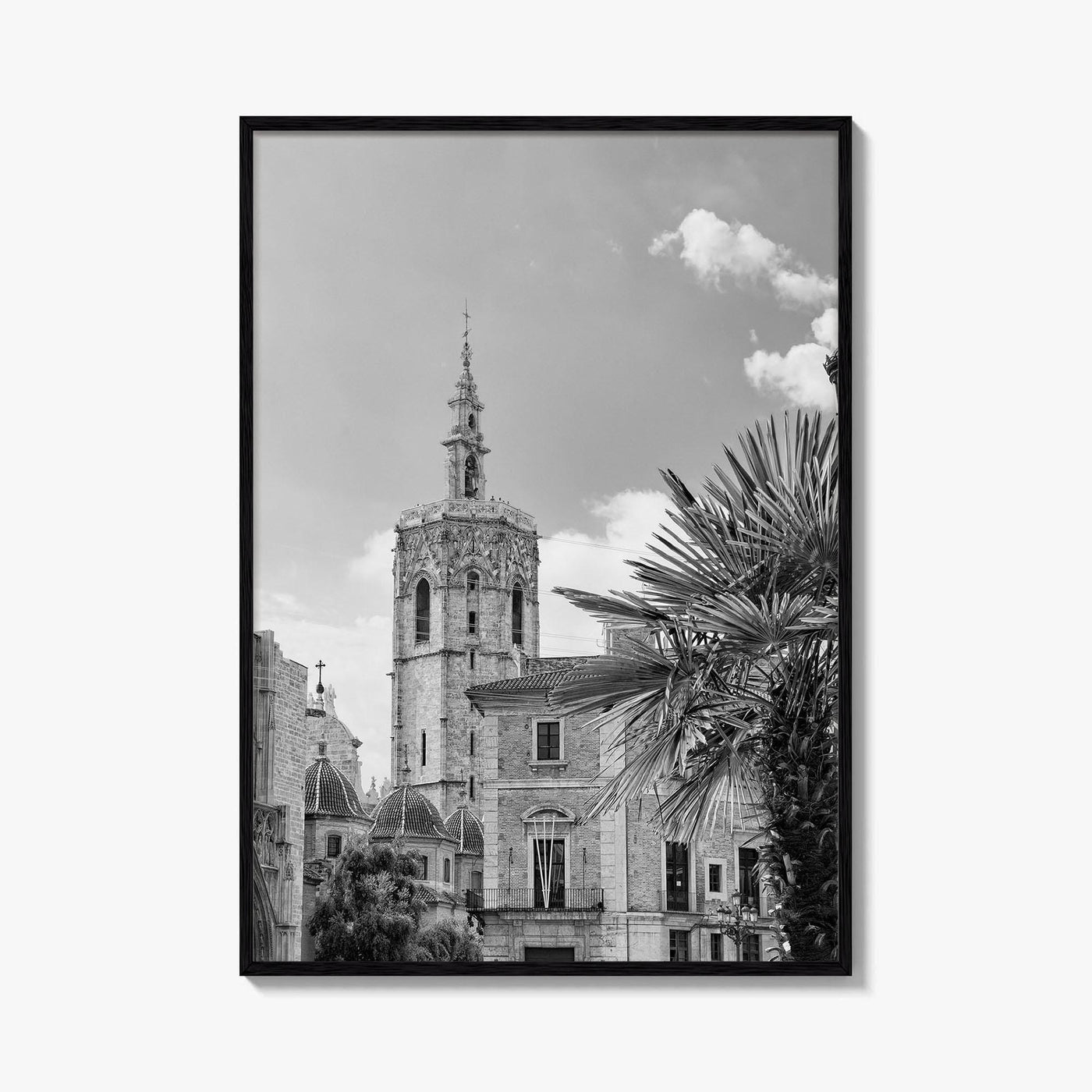 Valencia Black and White Fine Art Photo Print, Plaza de la Virgen Cathedral Poster