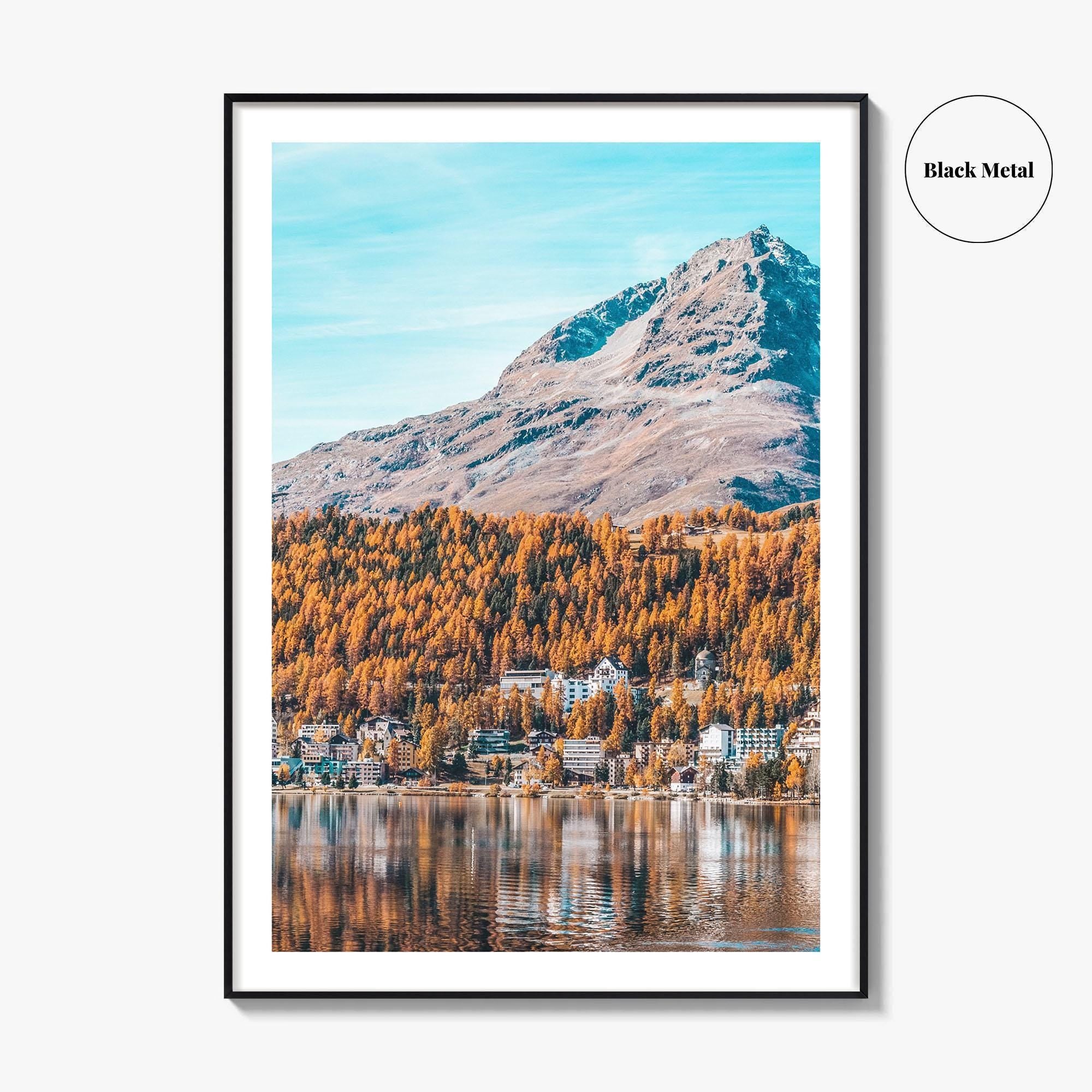 St Moritz Blue Fine Art Photo Print, Canoe on Lake, Engadin Switzerland Wall Poster