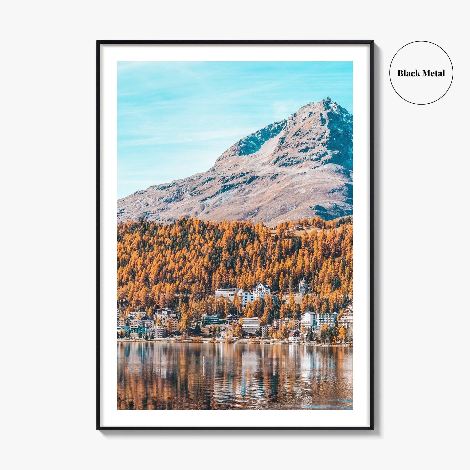 St Moritz Blue Fine Art Photo Print, Canoe on Lake, Engadin Switzerland Wall Poster