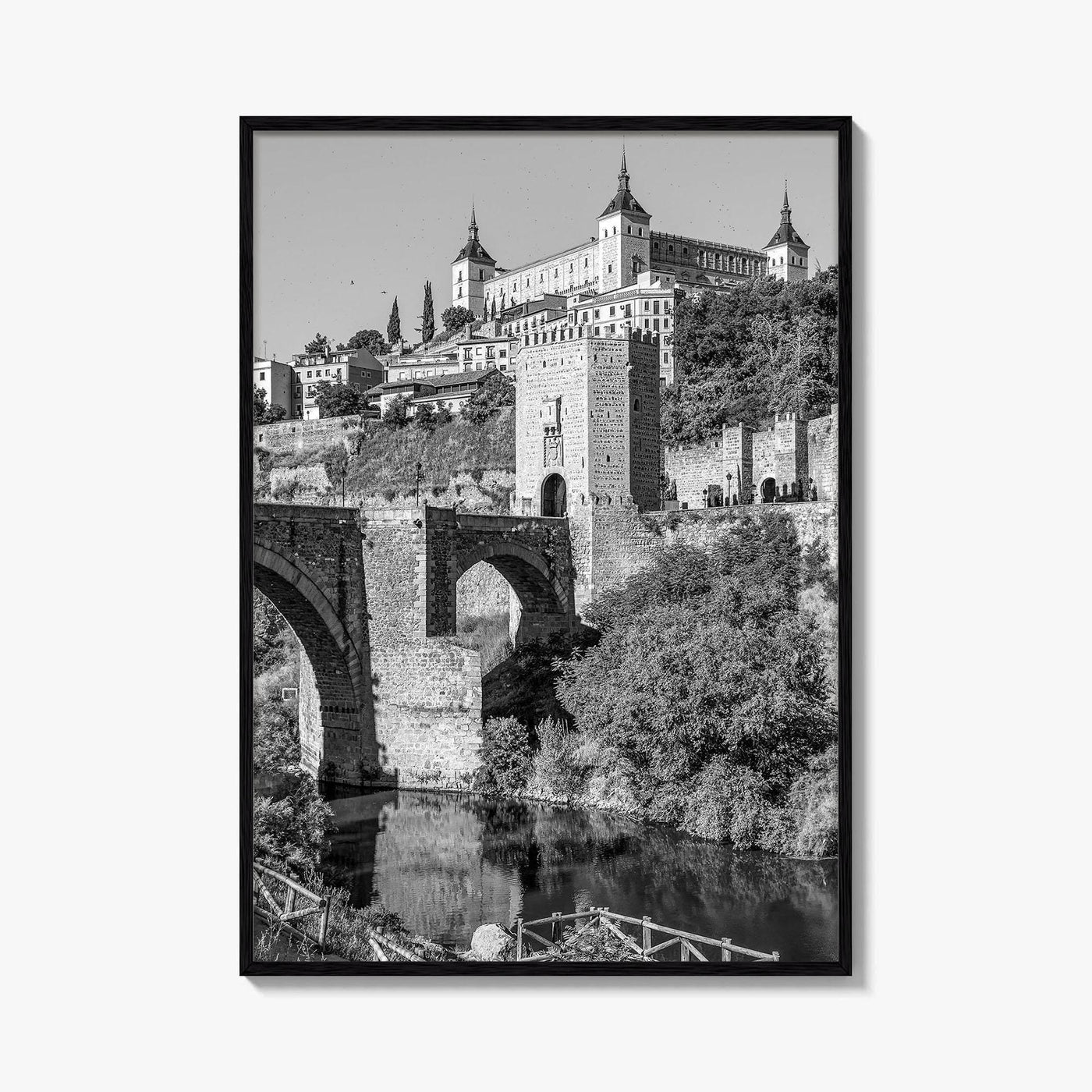 Toledo Spain Black and White Fine Art Photo Print, Tagus River, Old Town Poster