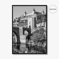 Toledo Spain Black and White Fine Art Photo Print, Tagus River, Old Town Poster