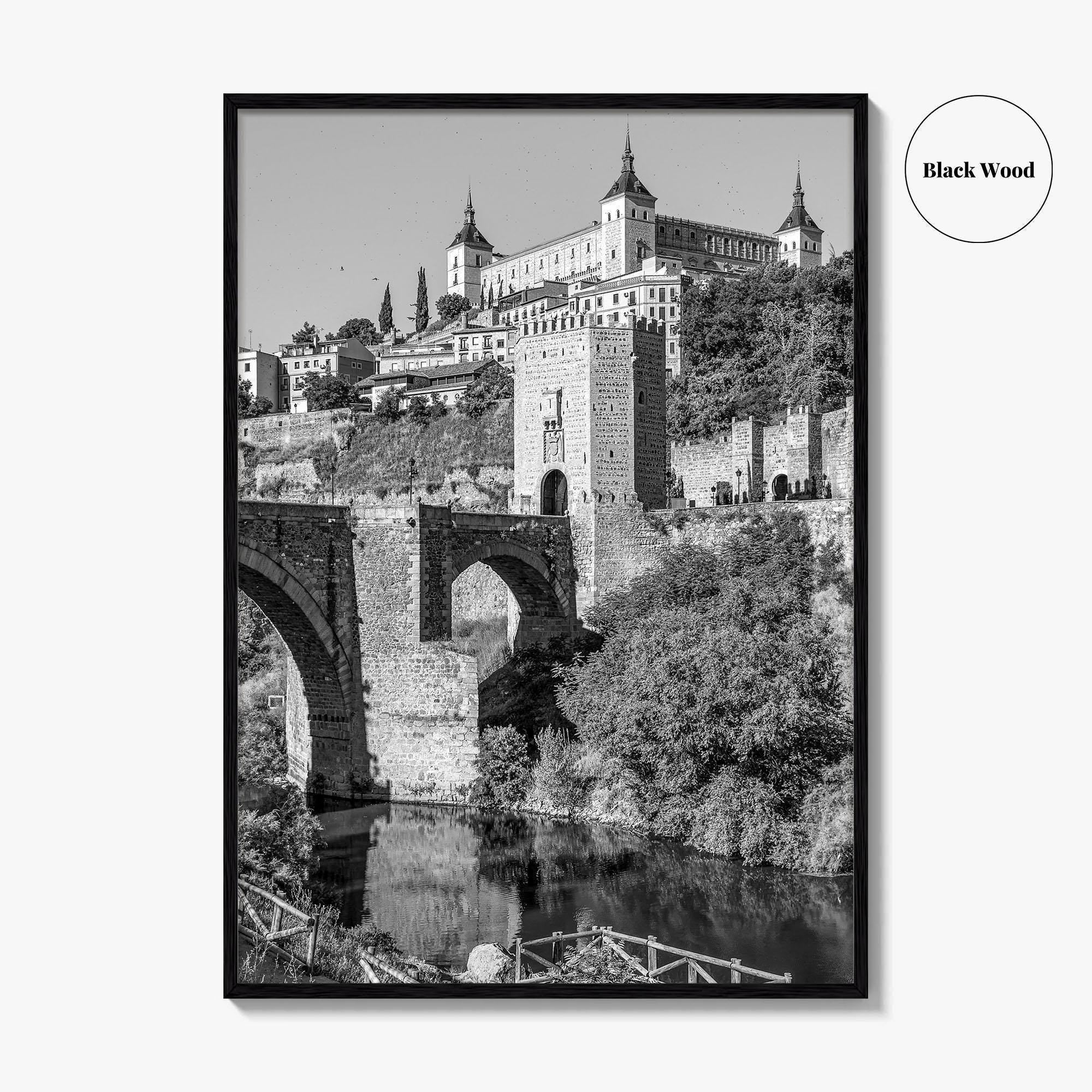 Toledo Spain Black and White Fine Art Photo Print, Tagus River, Old Town Poster