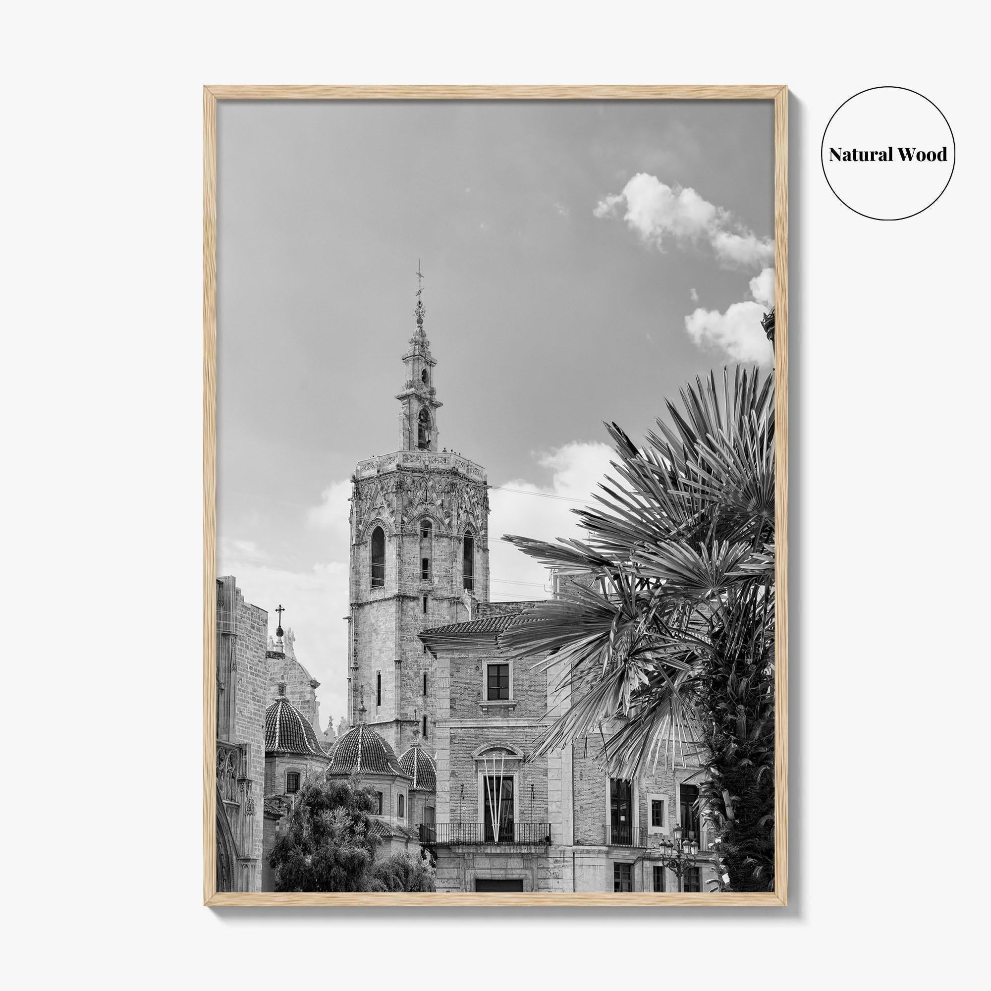 Valencia Black and White Fine Art Photo Print, Plaza de la Virgen Cathedral Poster