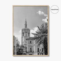 Valencia Black and White Fine Art Photo Print, Plaza de la Virgen Cathedral Poster