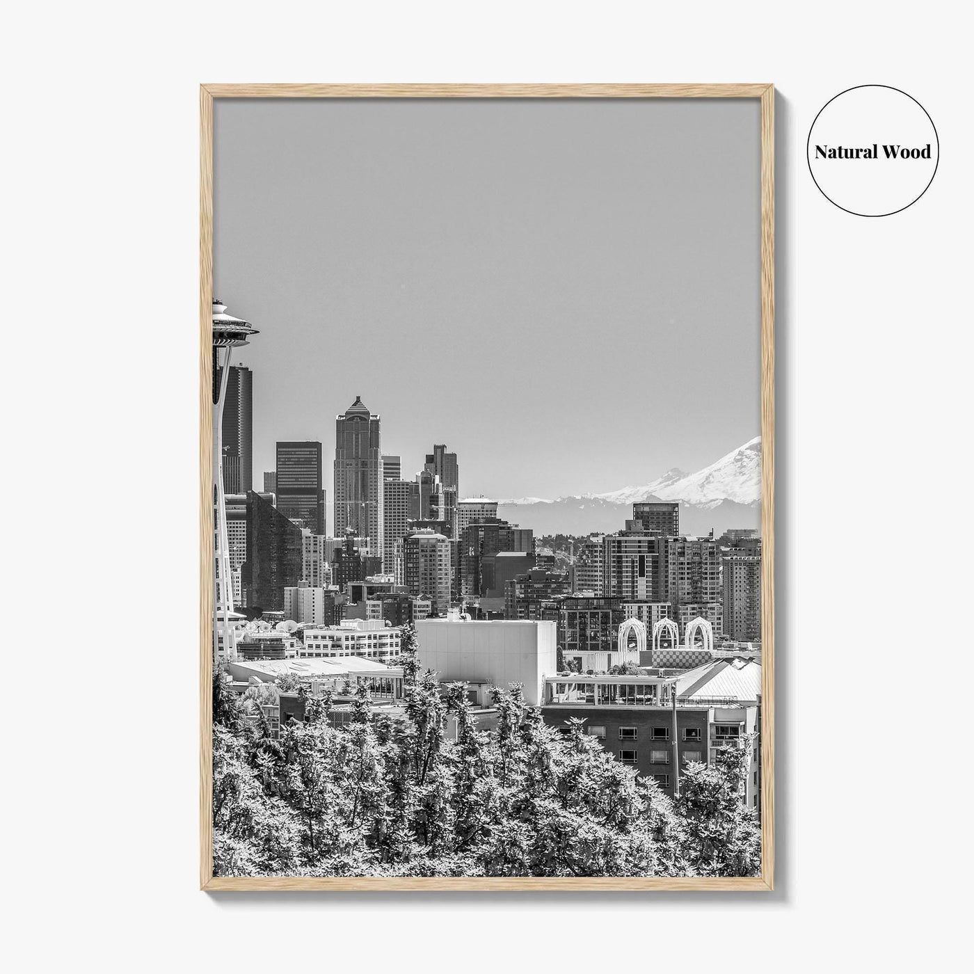 Seattle Skyline Black and White Fine Art Photo Print, Mount Rainier Washington Poster