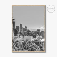 Seattle Skyline Black and White Fine Art Photo Print, Mount Rainier Washington Poster
