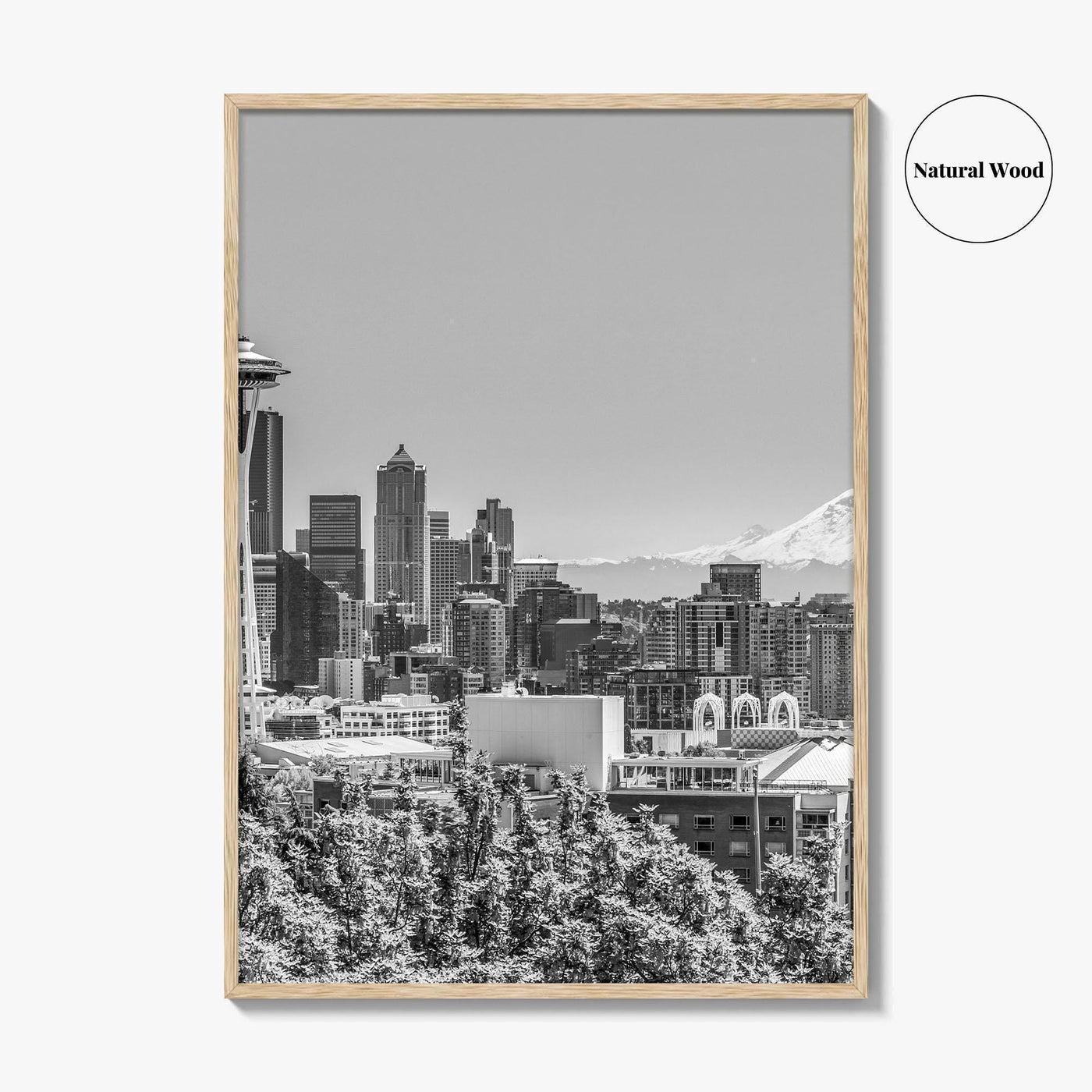 Seattle Skyline Black and White Fine Art Photo Print, Mount Rainier Washington Poster