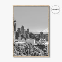 Seattle Skyline Black and White Fine Art Photo Print, Mount Rainier Washington Poster
