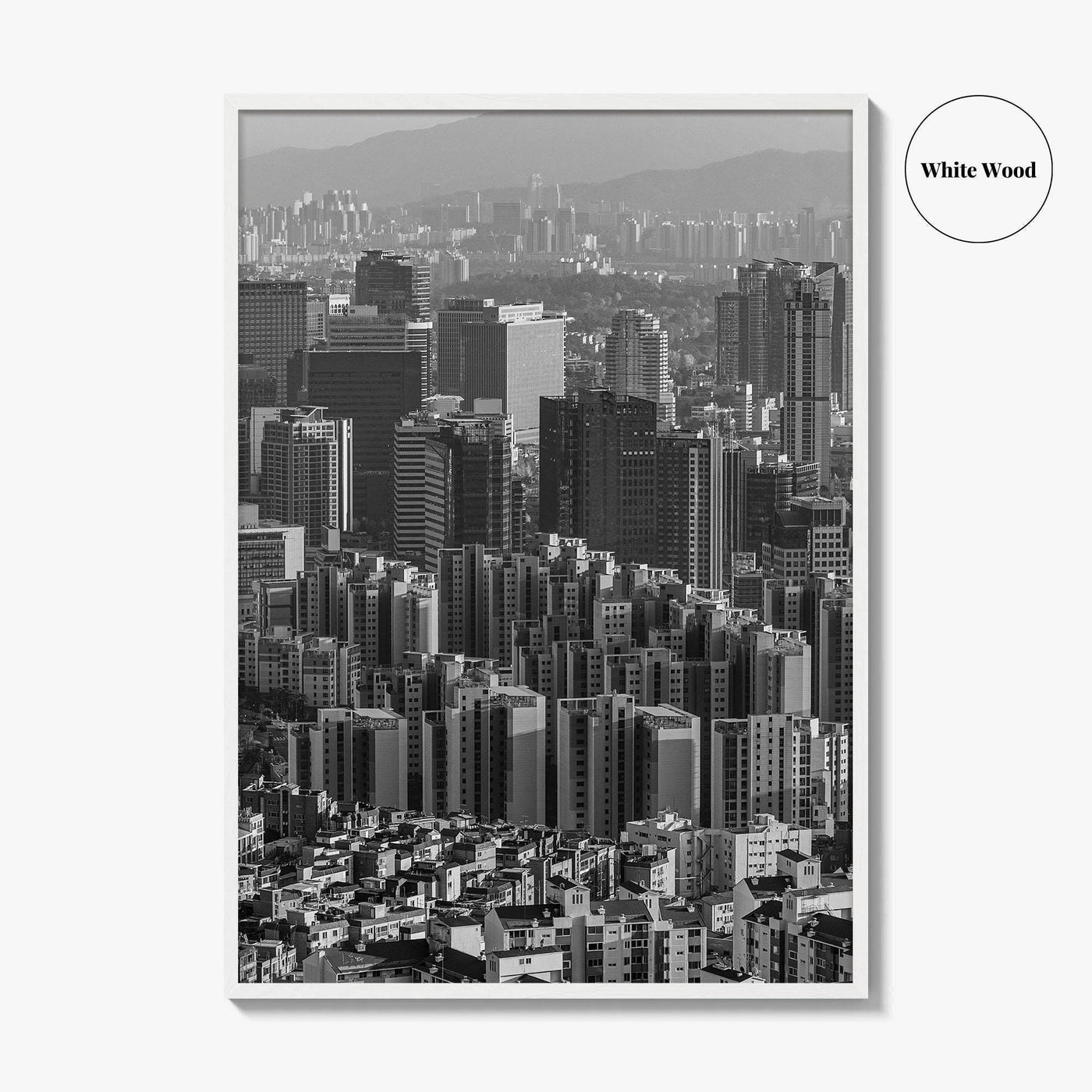 Seoul Skyline Black and White Fine Art Photo Print, South Korea Wall Decor Poster