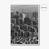 Seoul Skyline Black and White Fine Art Photo Print, South Korea Wall Decor Poster