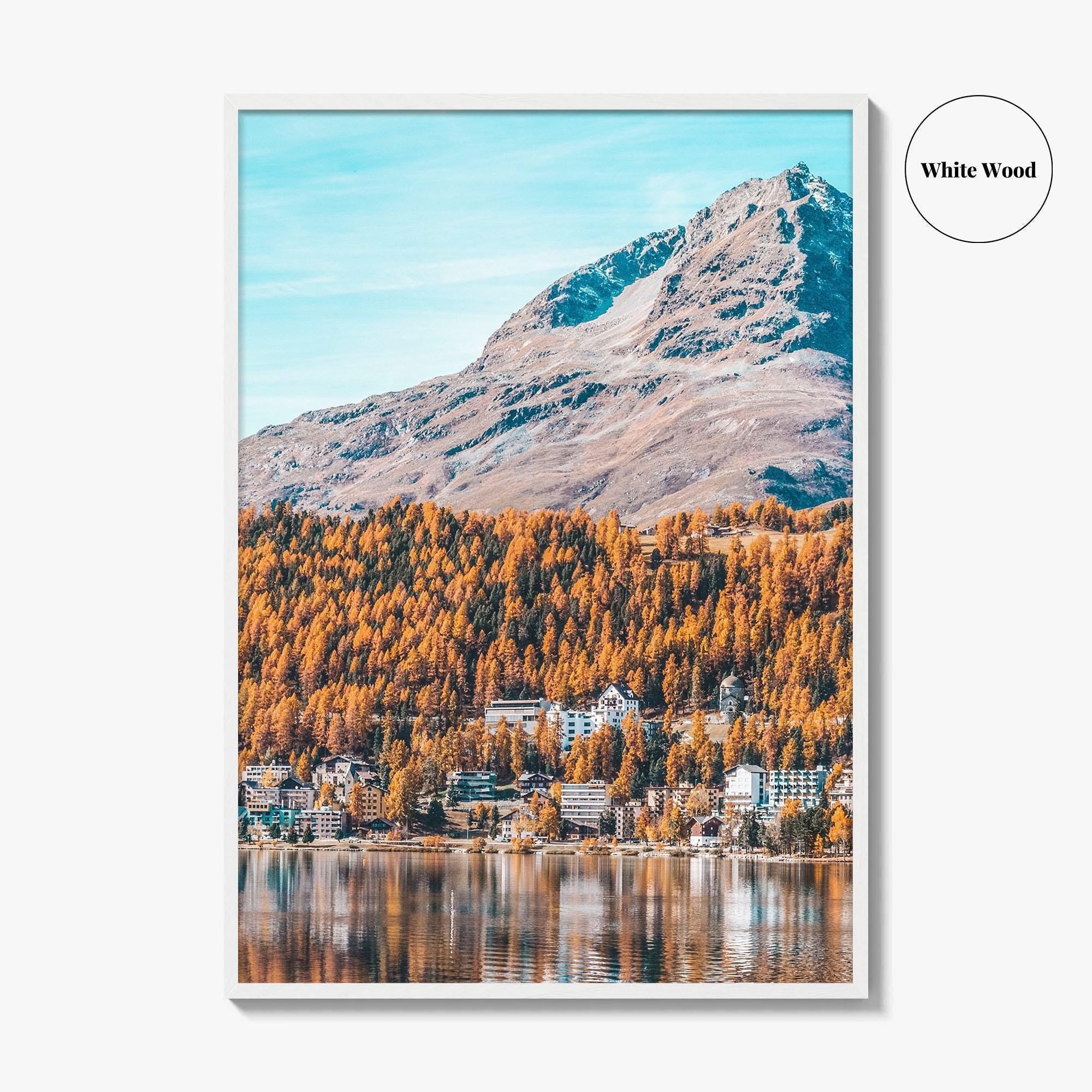St Moritz Blue Fine Art Photo Print, Canoe on Lake, Engadin Switzerland Wall Poster
