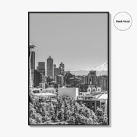 Seattle Skyline Black and White Fine Art Photo Print, Mount Rainier Washington Poster