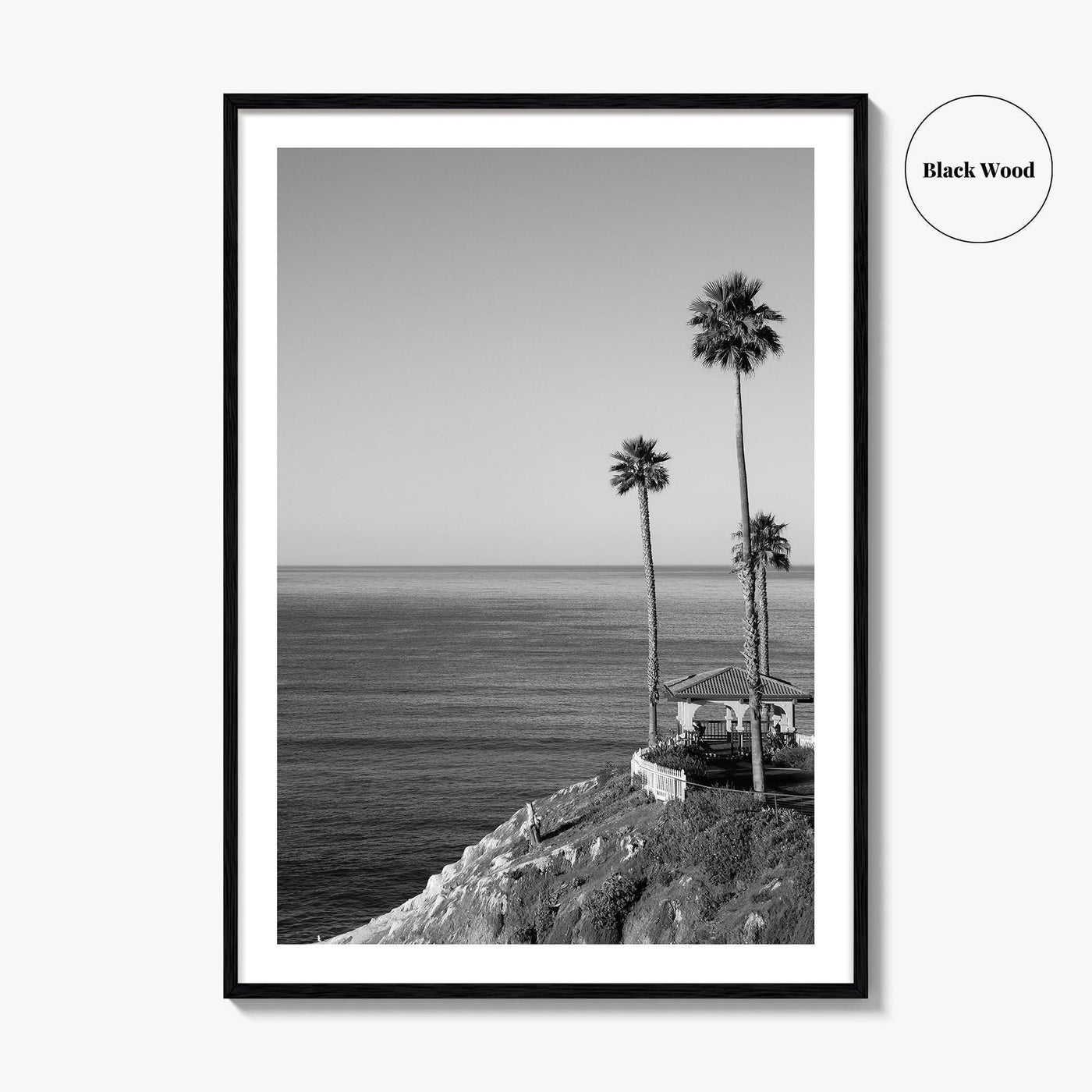 Pismo Beach Black and White Fine Art Photo Print, Shore Cliff Gazebo, California Poster