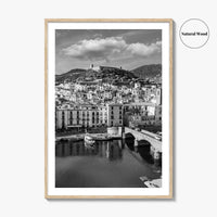 Bosa Black and White Fine Art Photo Print, Sardinia Italy, Sardegna, Aerial View, Poster