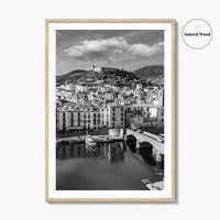 Bosa Black and White Fine Art Photo Print, Sardinia Italy, Sardegna, Aerial View, Poster