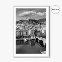 Bosa Black and White Fine Art Photo Print, Sardinia Italy, Sardegna, Aerial View, Poster