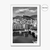 Bosa Black and White Fine Art Photo Print, Sardinia Italy, Sardegna, Aerial View, Poster