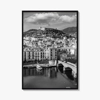 Bosa Black and White Fine Art Photo Print, Sardinia Italy, Sardegna, Aerial View, Poster
