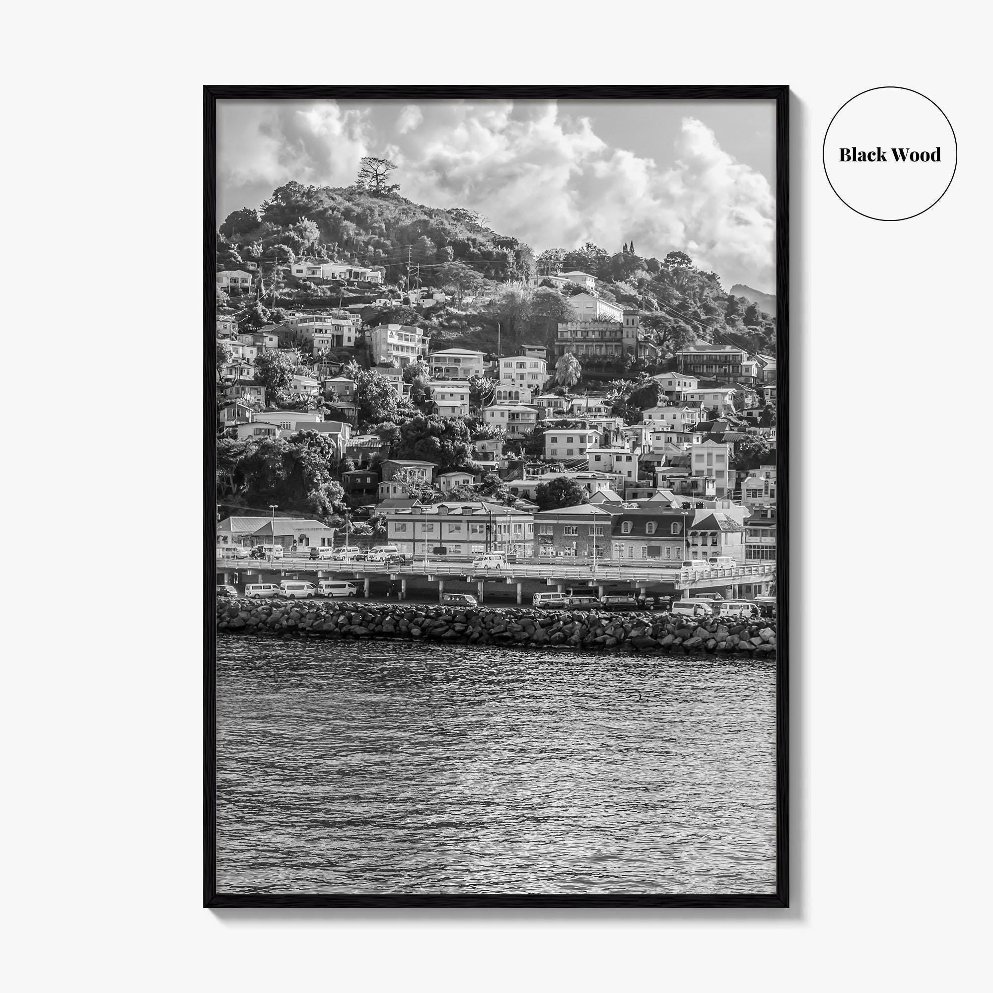 St George's Grenada Black and White Fine Art Photo Print, Caribbean Wall Poster