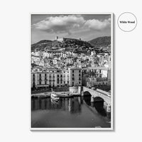 Bosa Black and White Fine Art Photo Print, Sardinia Italy, Sardegna, Aerial View, Poster