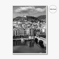 Bosa Black and White Fine Art Photo Print, Sardinia Italy, Sardegna, Aerial View, Poster