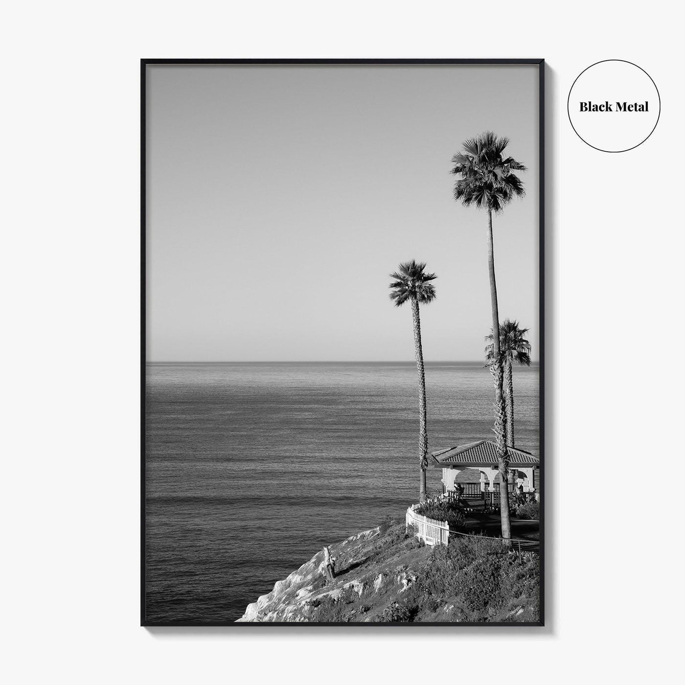 Pismo Beach Black and White Fine Art Photo Print, Shore Cliff Gazebo, California Poster