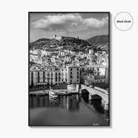 Bosa Black and White Fine Art Photo Print, Sardinia Italy, Sardegna, Aerial View, Poster