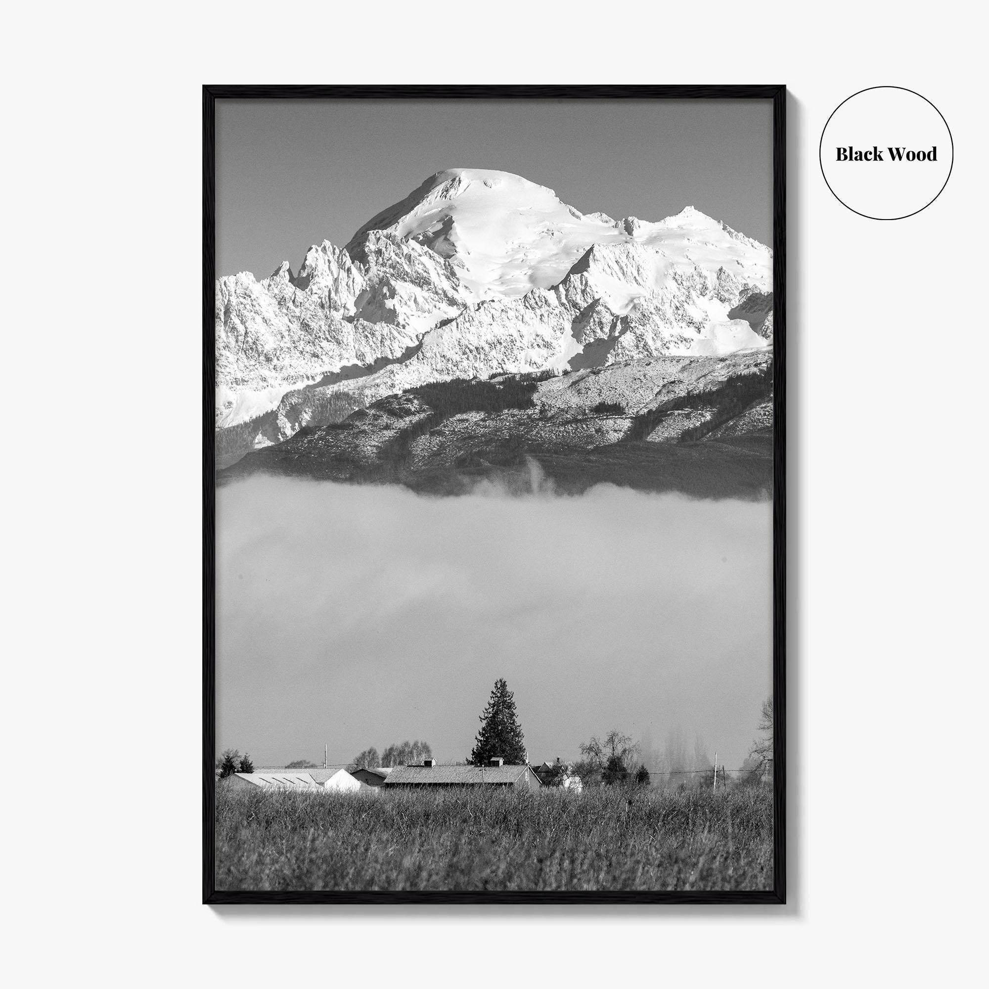 Mount Baker Black and White Fine Art Photo Print, North Cascades Washington Poster