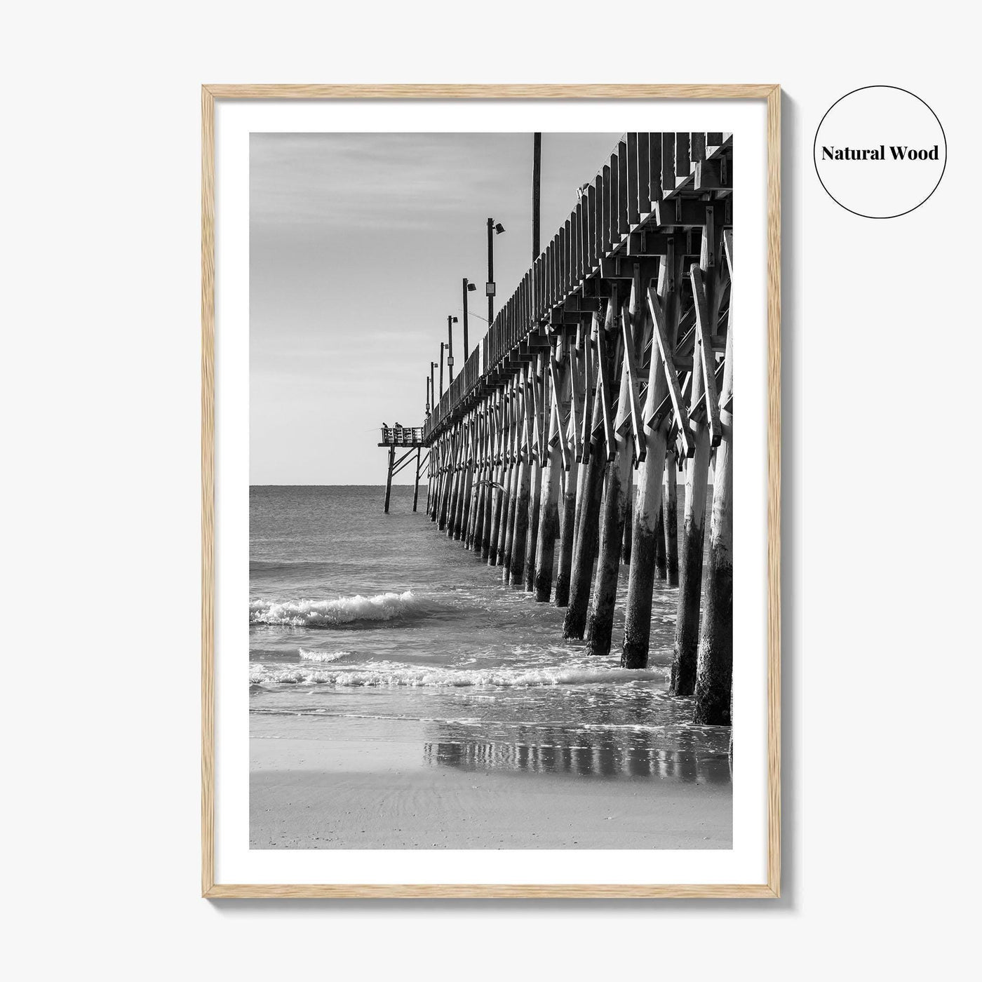 Surf City Black and White Fine Art Photo Print, Ocean Pier, USA Wall Poster