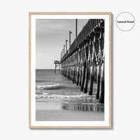 Surf City Black and White Fine Art Photo Print, Ocean Pier, USA Wall Poster