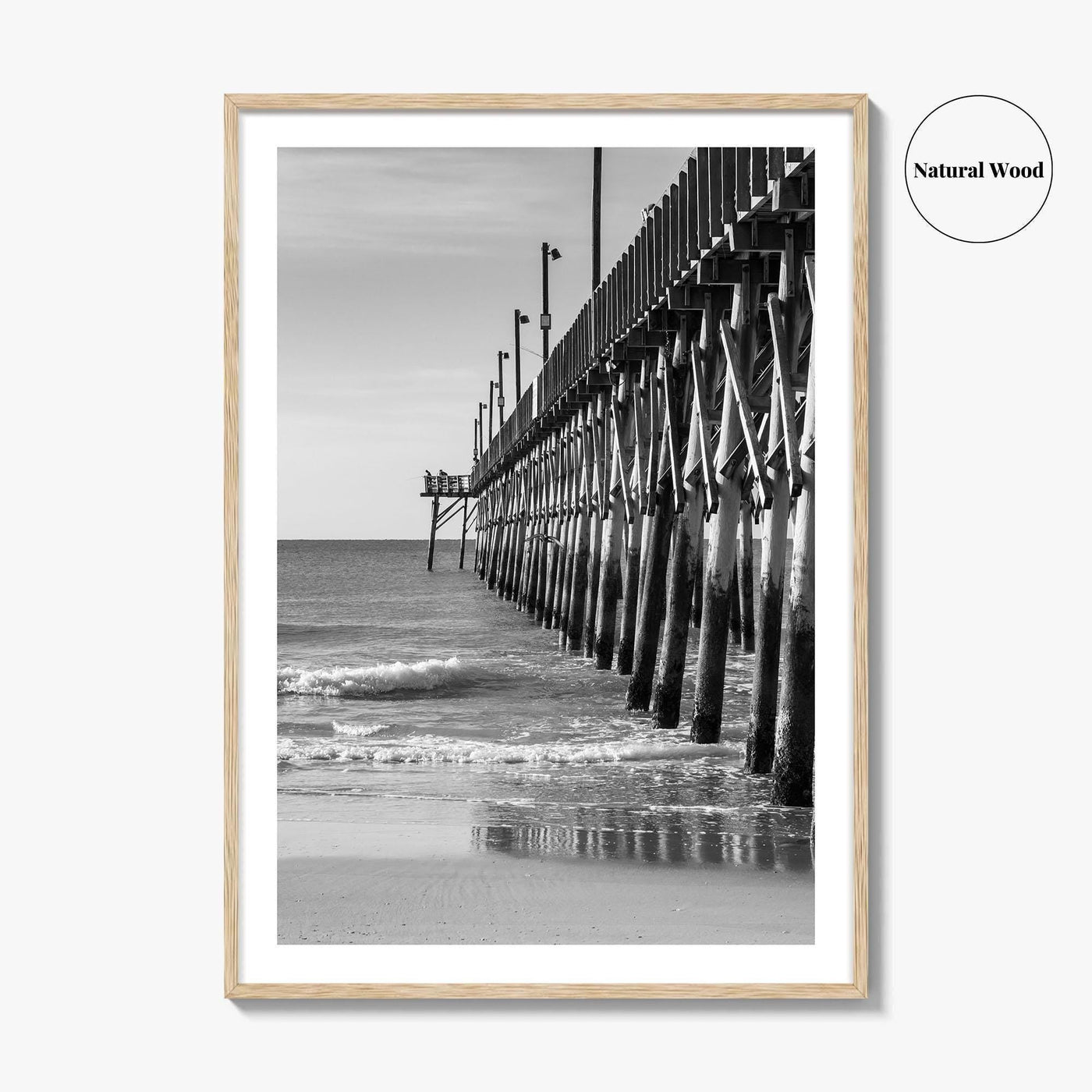 Surf City Black and White Fine Art Photo Print, Ocean Pier, USA Wall Poster