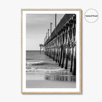 Surf City Black and White Fine Art Photo Print, Ocean Pier, USA Wall Poster