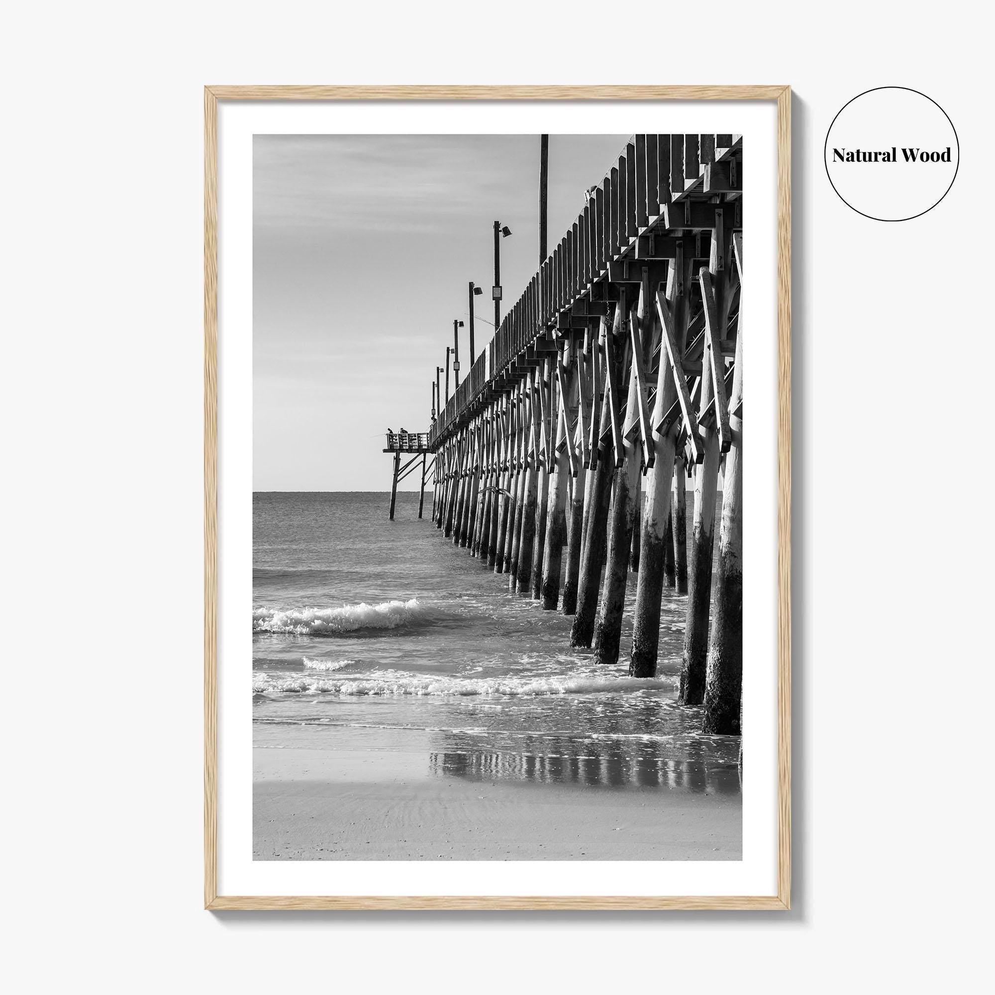 Surf City Black and White Fine Art Photo Print, Ocean Pier, USA Wall Poster