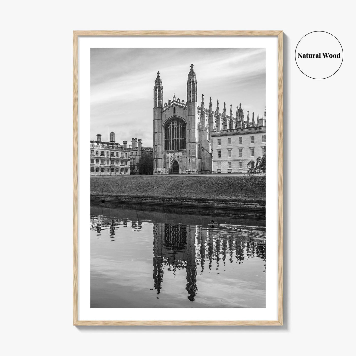 Cambridge Black and White Fine Art Photo Print, King's College Chapel, England UK Poster