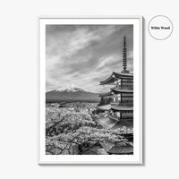 Fujiyoshida Black and White Fine Art Photo Print, Mount Fuji, Chureito Pagoda Poster