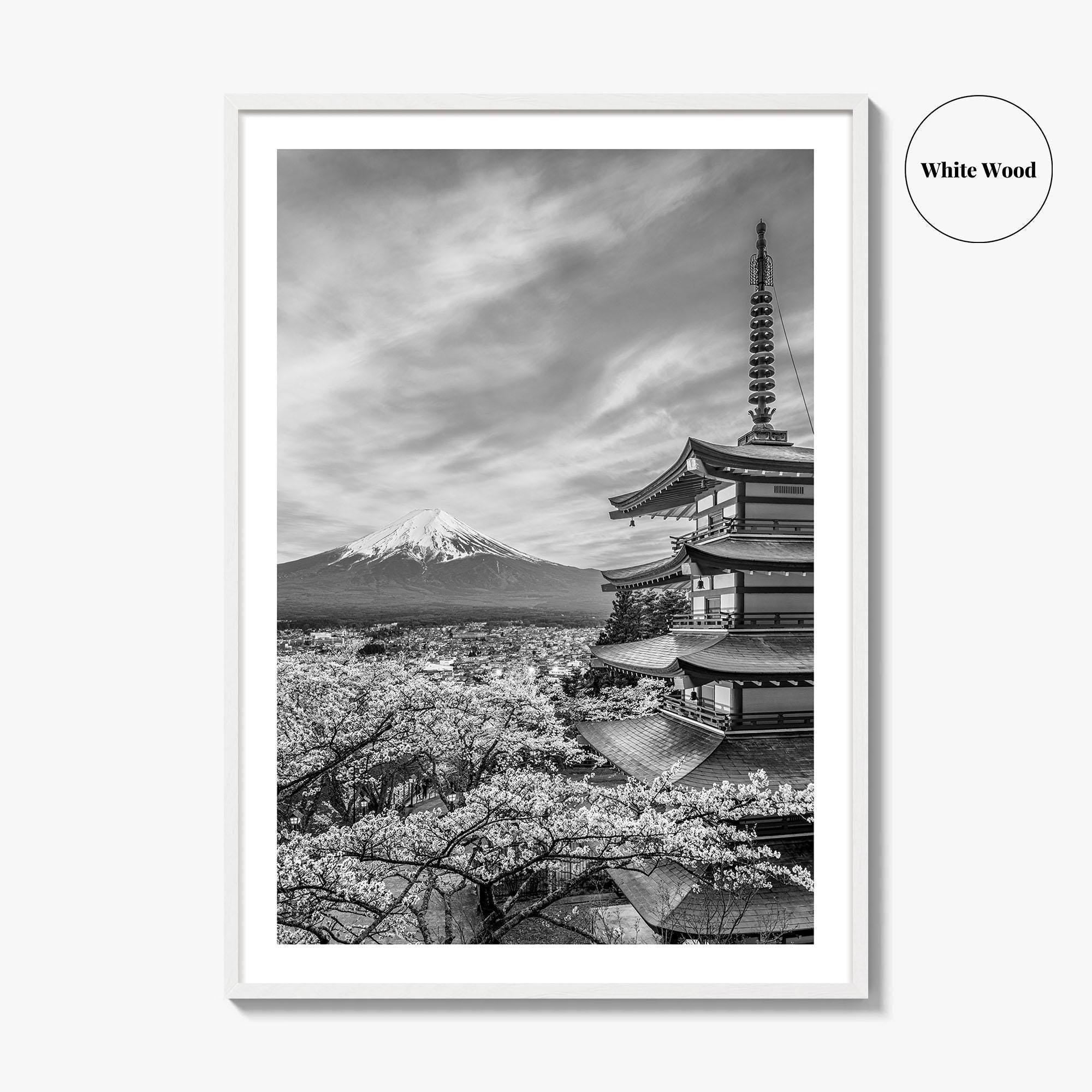 Fujiyoshida Black and White Fine Art Photo Print, Mount Fuji, Chureito Pagoda Poster