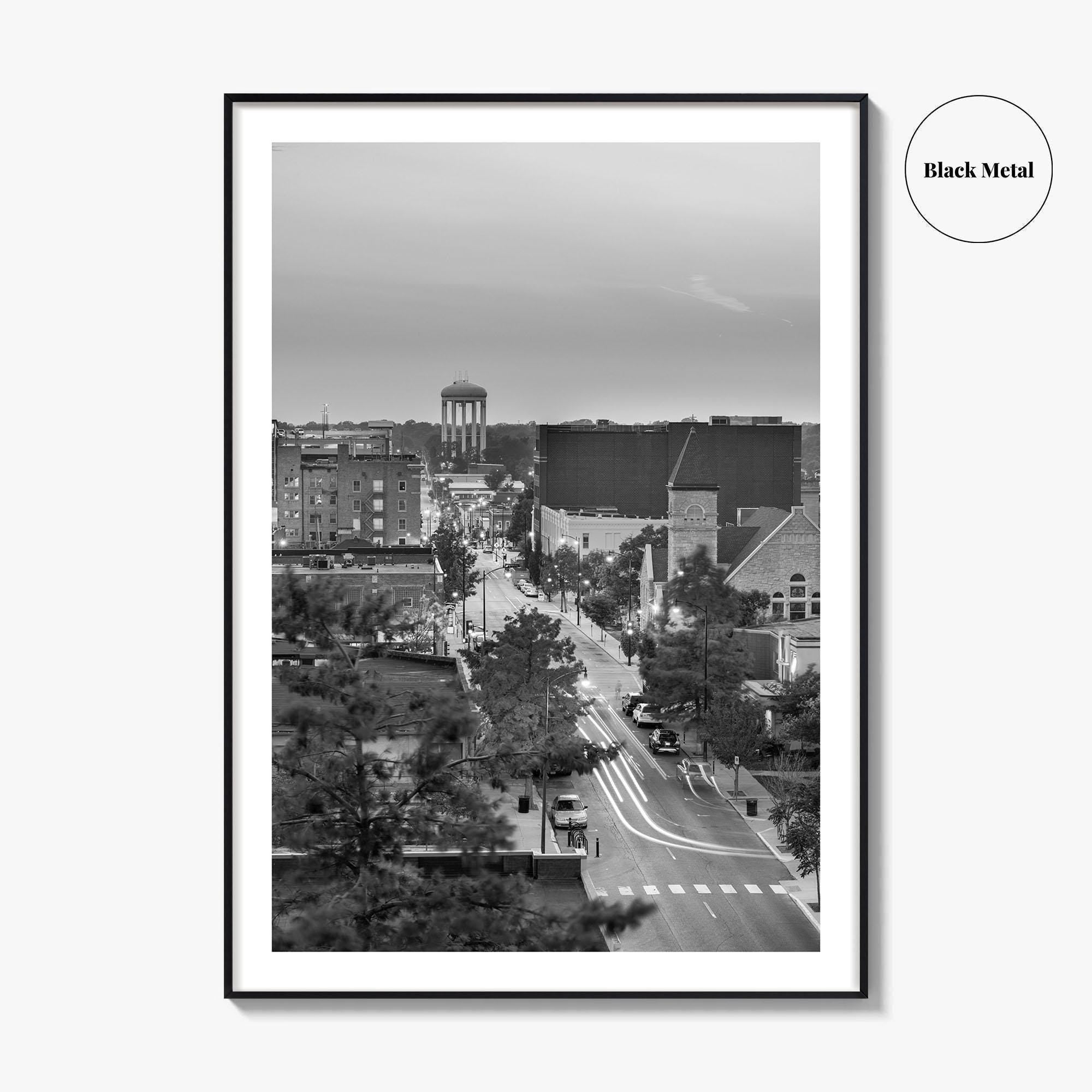 Columbia Missouri Skyline Black and White Fine Art Photo Print, Downtown, USA Poster