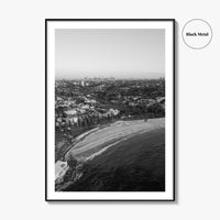 Coogee Beach Skyline Black and White Fine Art Photo Print, Sydney, Aerial View, NSW