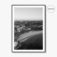 Coogee Beach Skyline Black and White Fine Art Photo Print, Sydney, Aerial View, NSW