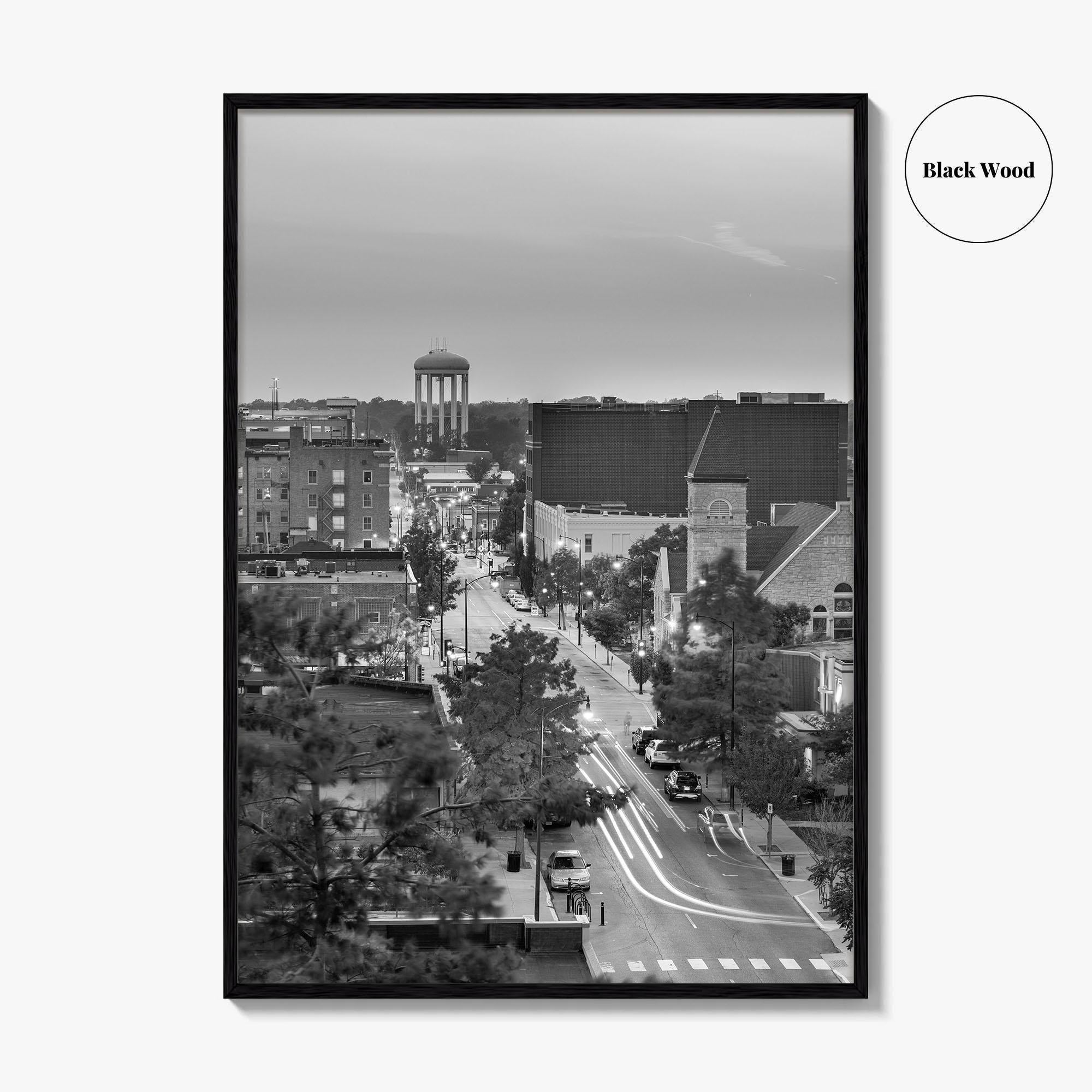 Columbia Missouri Skyline Black and White Fine Art Photo Print, Downtown, USA Poster
