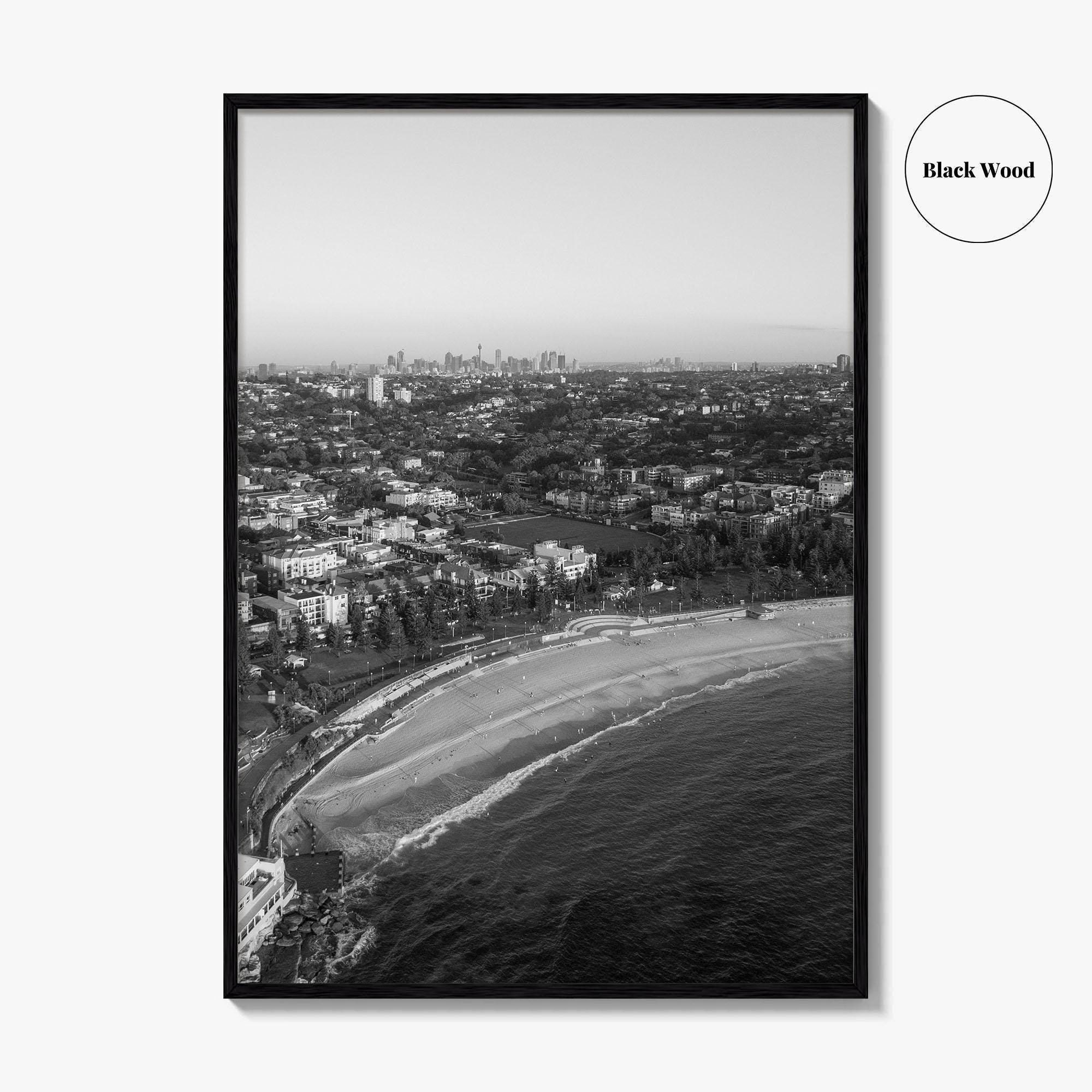 Coogee Beach Skyline Black and White Fine Art Photo Print, Sydney, Aerial View, NSW