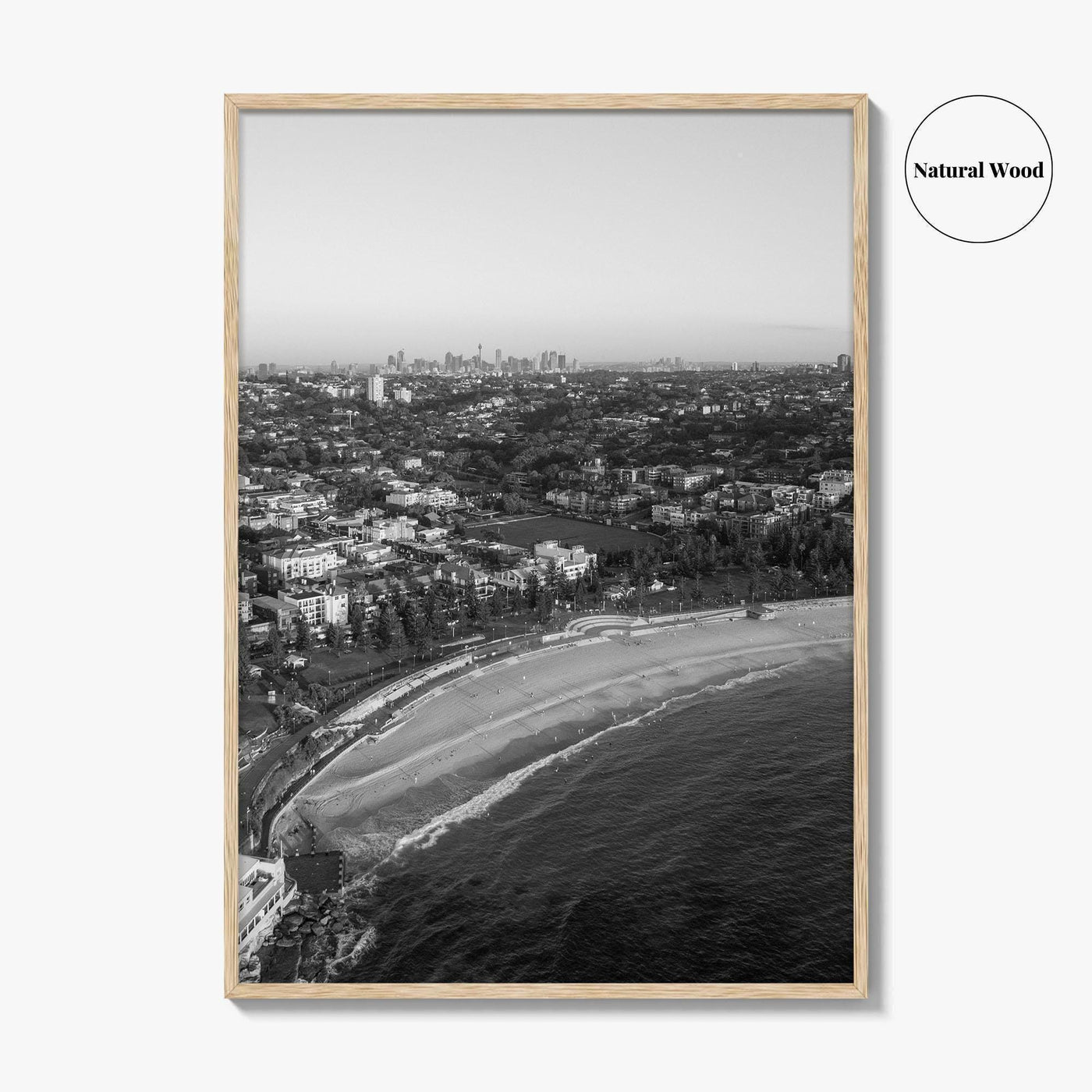 Coogee Beach Skyline Black and White Fine Art Photo Print, Sydney, Aerial View, NSW