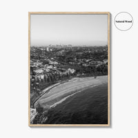 Coogee Beach Skyline Black and White Fine Art Photo Print, Sydney, Aerial View, NSW