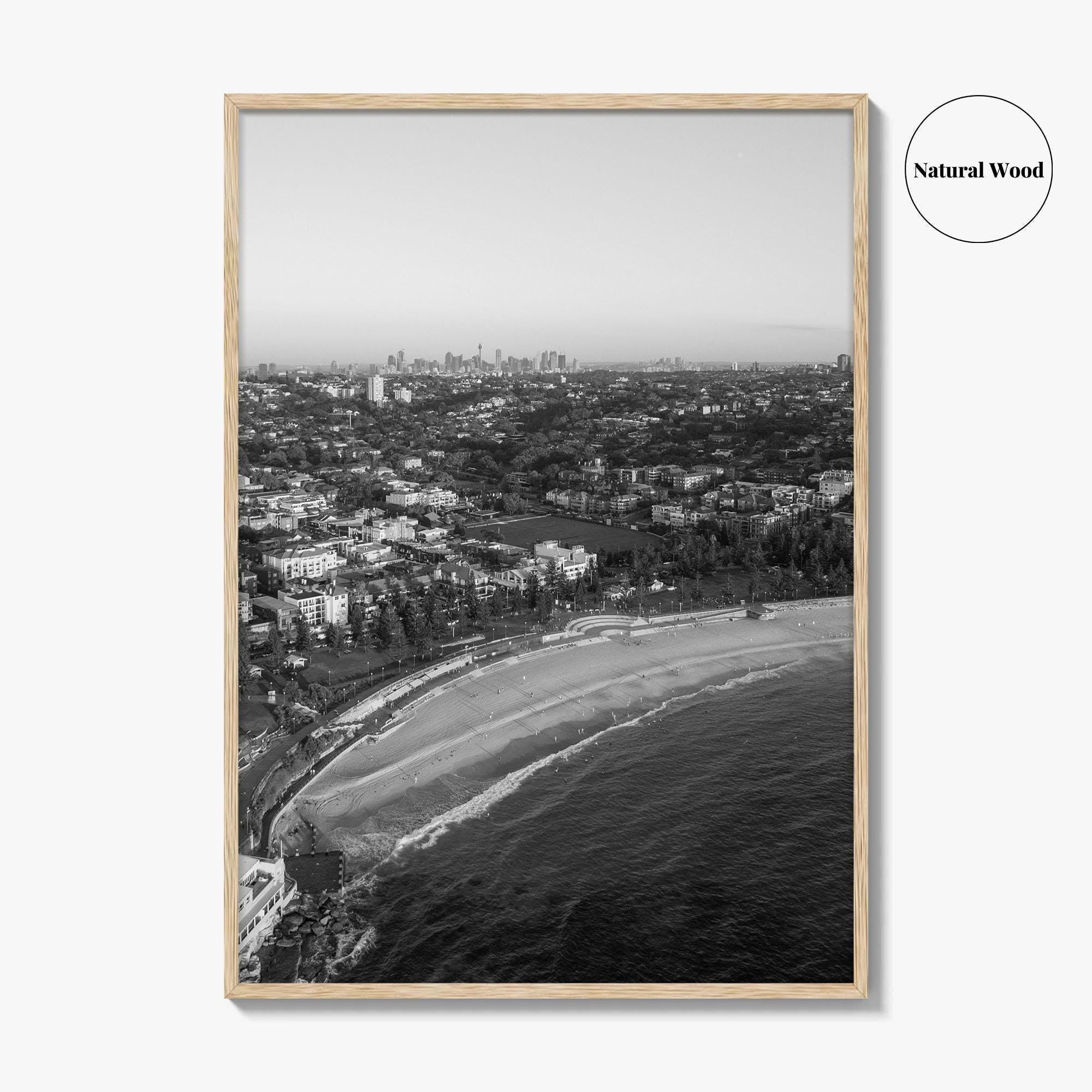 Coogee Beach Skyline Black and White Fine Art Photo Print, Sydney, Aerial View, NSW