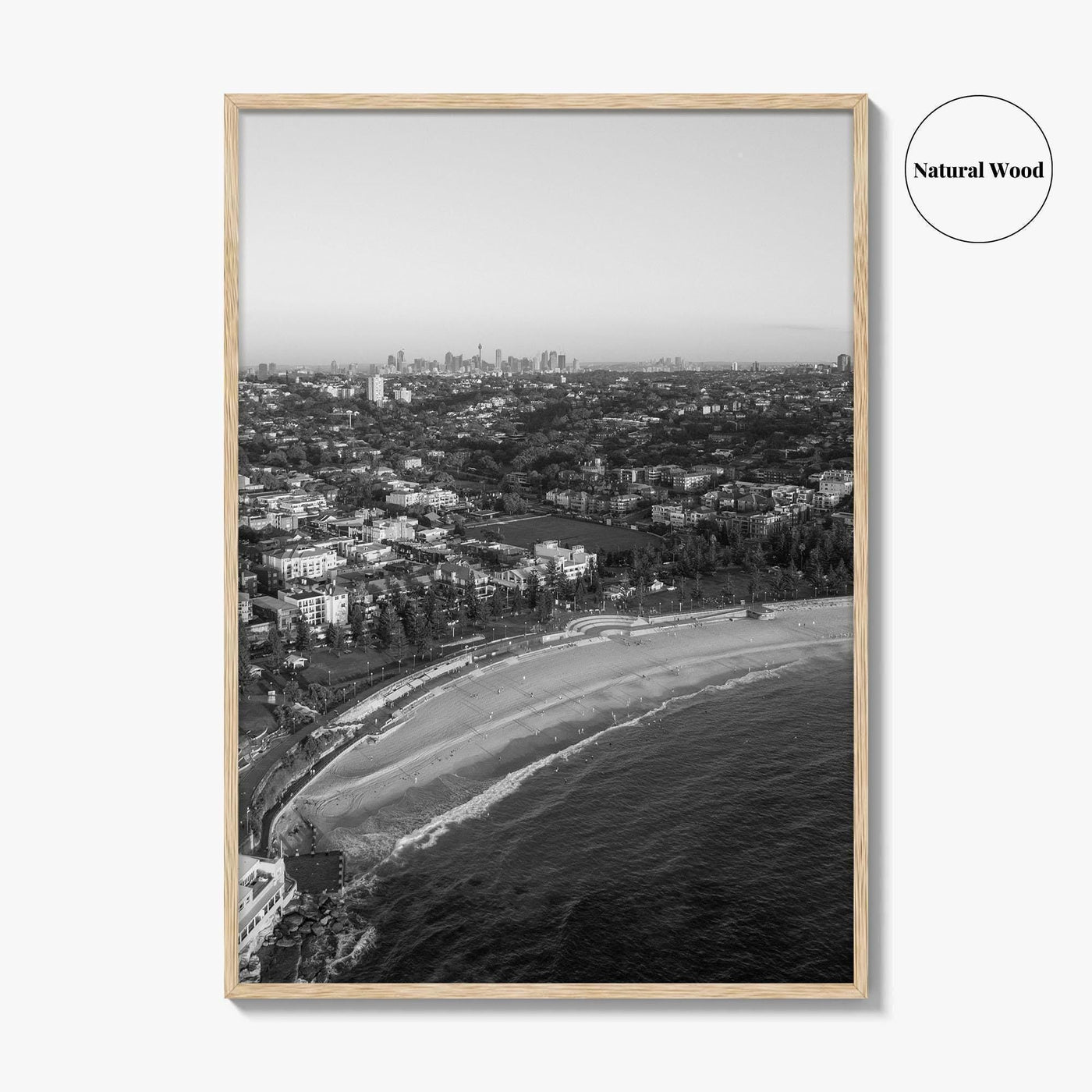 Coogee Beach Skyline Black and White Fine Art Photo Print, Sydney, Aerial View, NSW