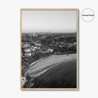 Coogee Beach Skyline Black and White Fine Art Photo Print, Sydney, Aerial View, NSW