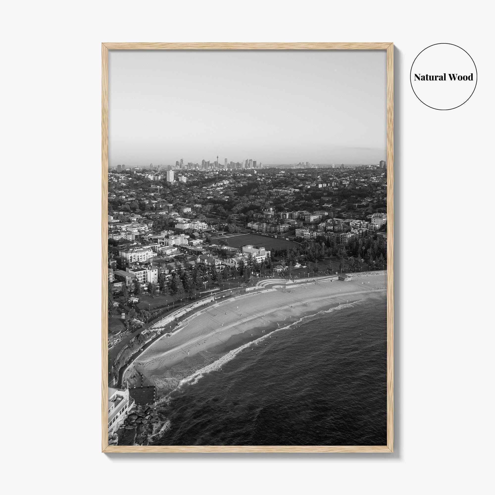 Coogee Beach Skyline Black and White Fine Art Photo Print, Sydney, Aerial View, NSW