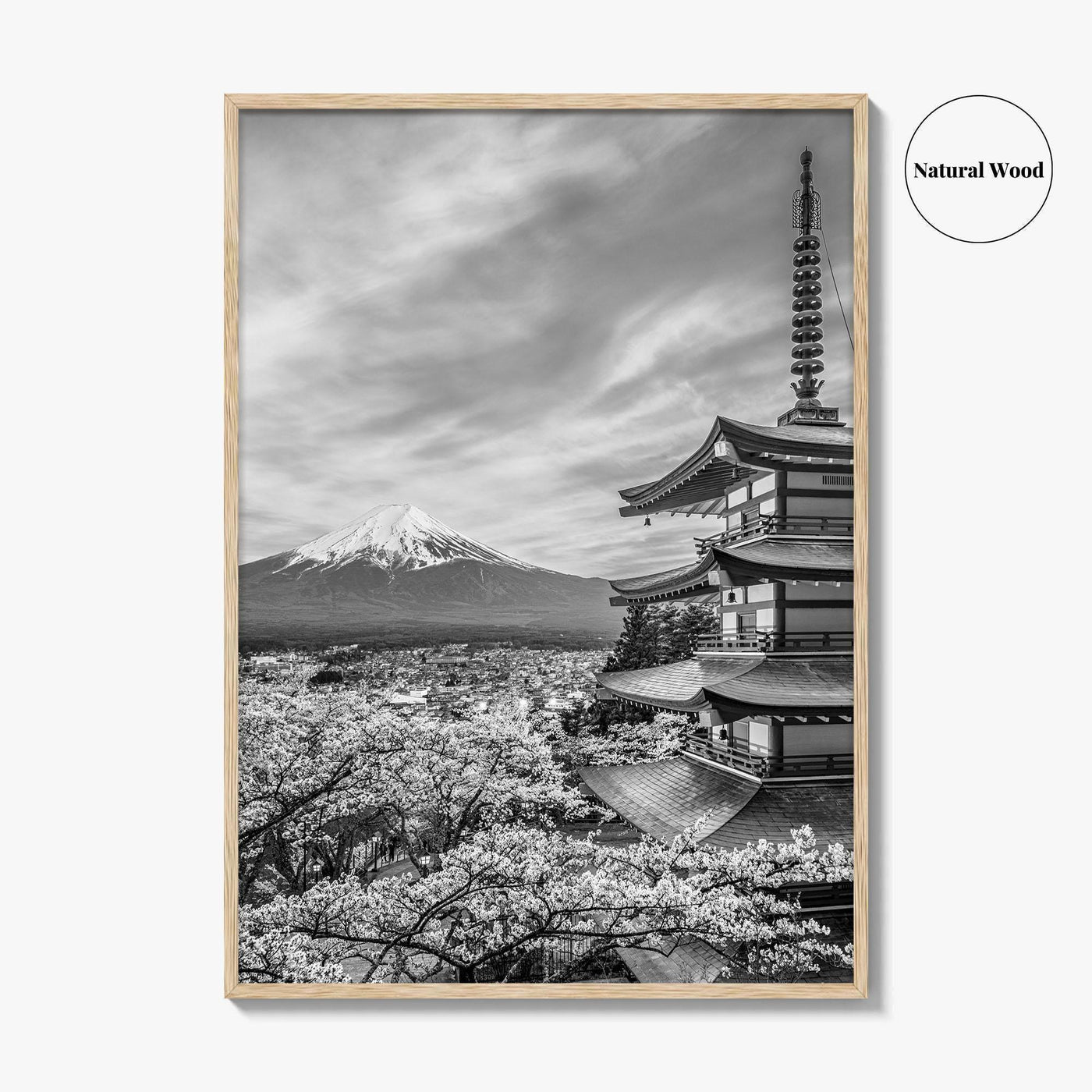 Fujiyoshida Black and White Fine Art Photo Print, Mount Fuji, Chureito Pagoda Poster